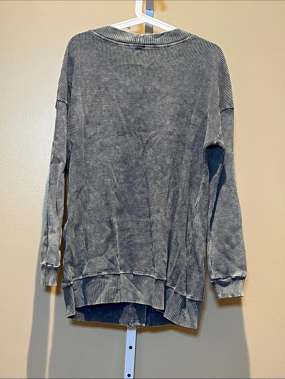 Women’s Washed Blue Button-Front Cardigan Sweater - Picture 3 of 3
